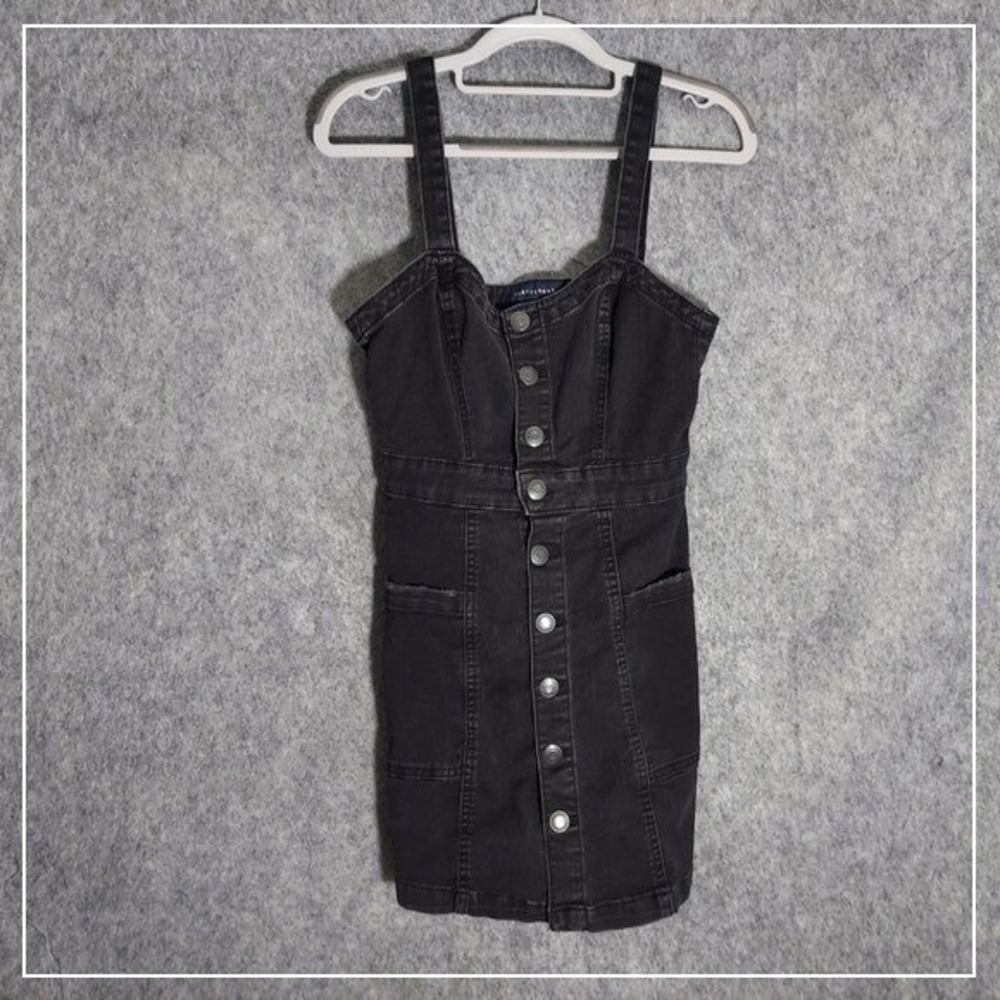 Aeropostale Dress Women S Black Denim Button Front Overall Cargo Y2K Grunge Mini
